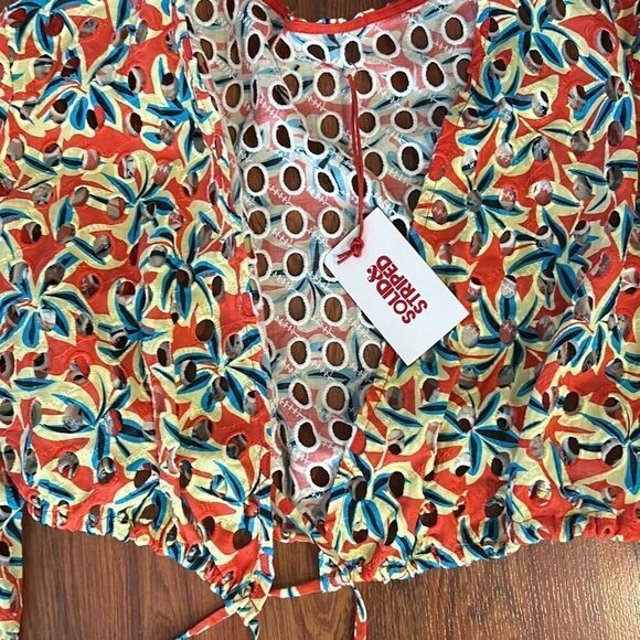 NWT Solid & Striped The Murphy eyelet orange yellow cropped top wrap around size - Picture 3 of 5